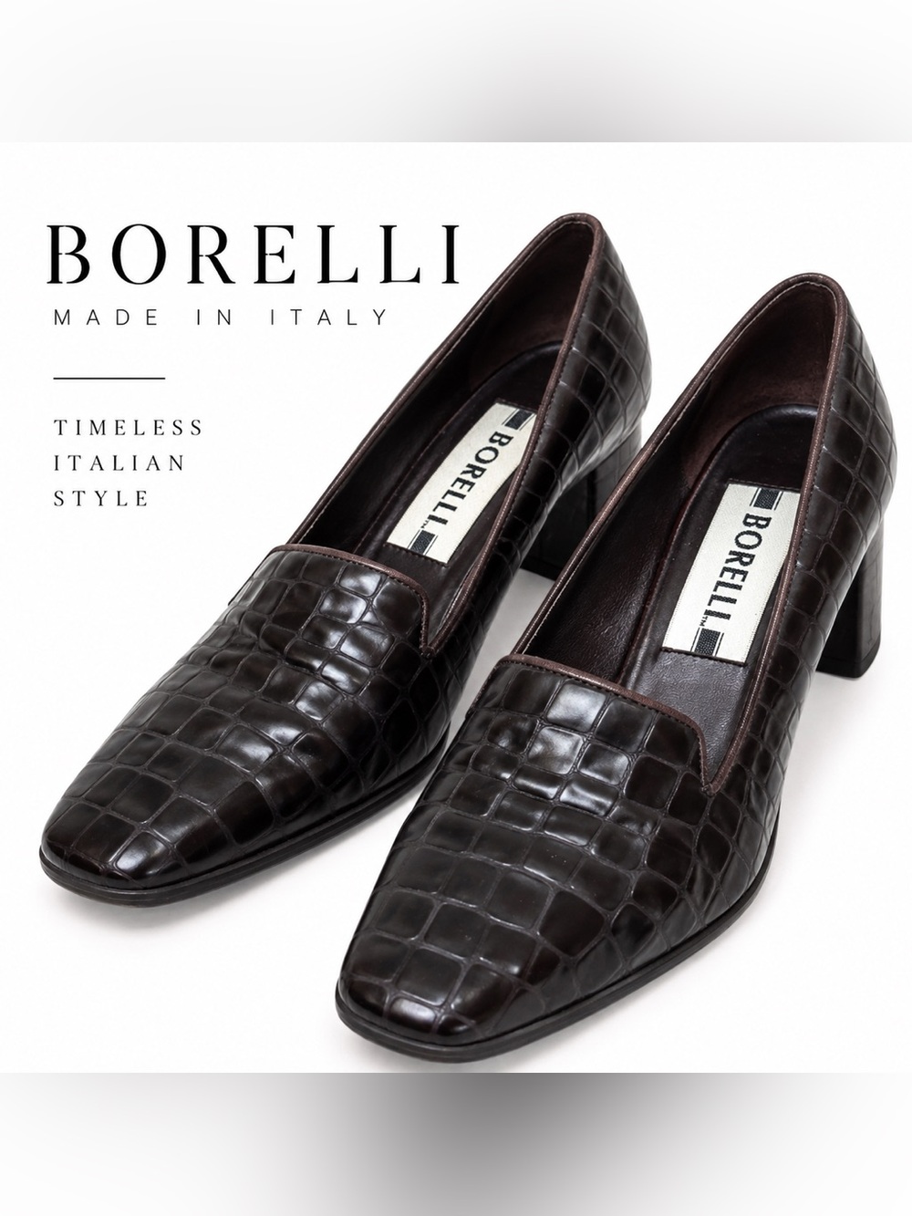 Vintage Borelli Made in Italy Croc Leather Loafer Pumps 7.5